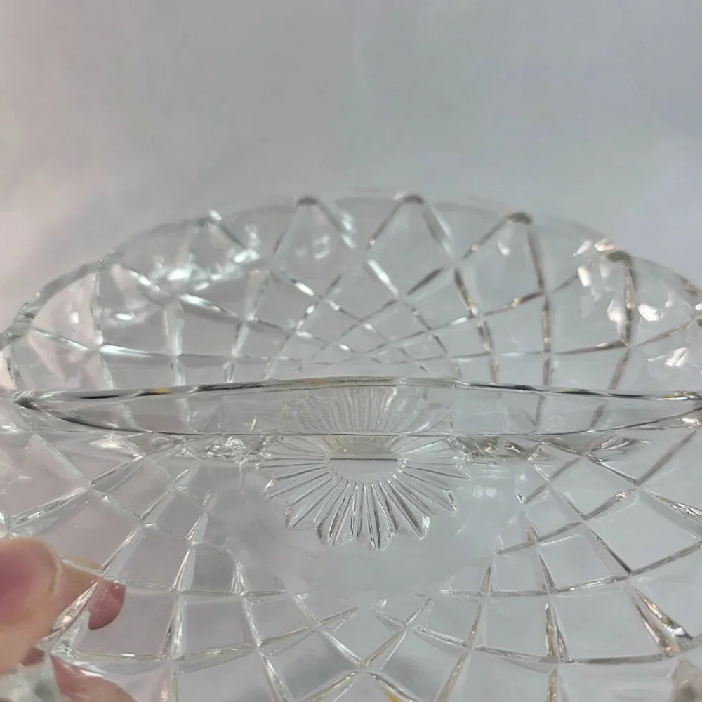 Vintage Hazel Atlas 232 Divided Relish Dish 6 1/2 Inches Crisscross Pattern